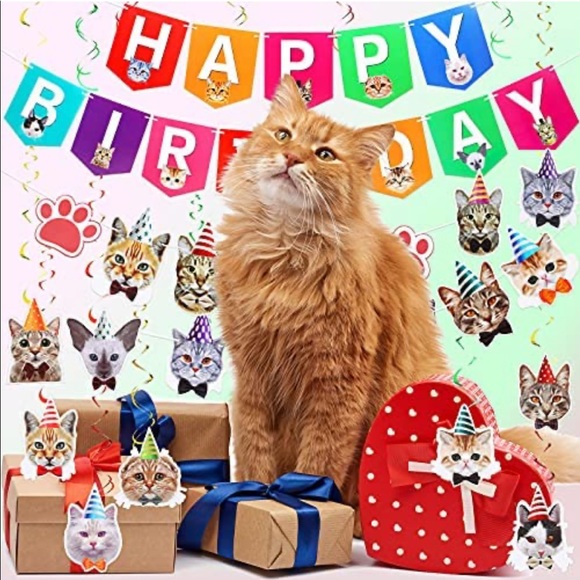 34 Pieces Cat Party Decorations Cat Faces Birthday Banner - Picture 6 of 7
